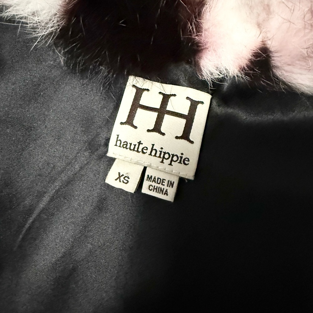 Haute Hippie Tie Dye Rabbit Fur Vest Merlot/white/black - Picture 11 of 12